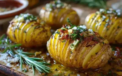Zapieczone ziemniaki Hasselback z ziołami i czosnkiem. Idealne jako jedno z 10 pomysłów na obiad.