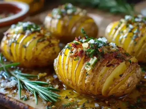 Zapieczone ziemniaki Hasselback z ziołami i czosnkiem. Idealne jako jedno z 10 pomysłów na obiad.