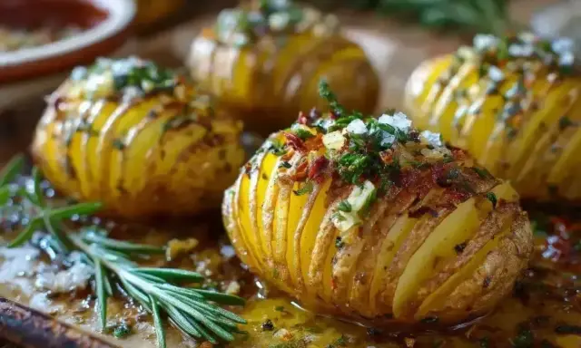 Zapieczone ziemniaki Hasselback z ziołami i czosnkiem. Idealne jako jedno z 10 pomysłów na obiad.