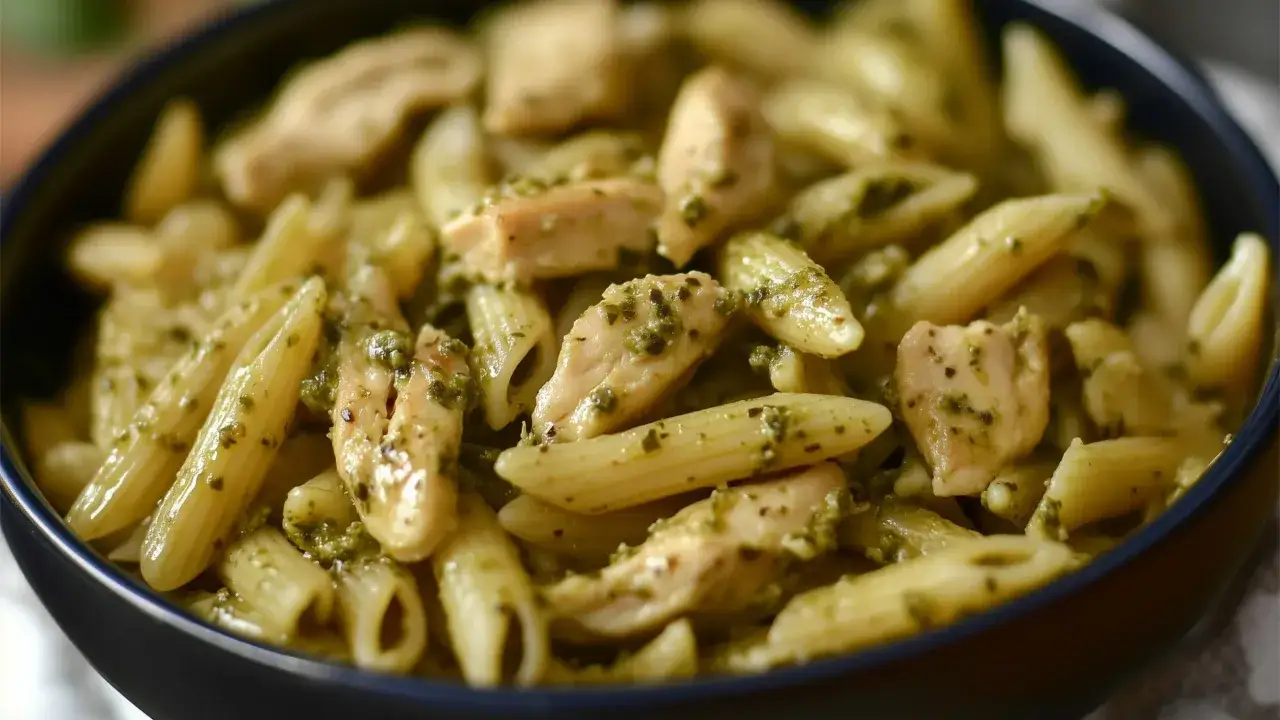 Penne z kurczakiem w sosie pesto. Aromatyczne danie, które zachwyci każdego miłośnika włoskich smaków.