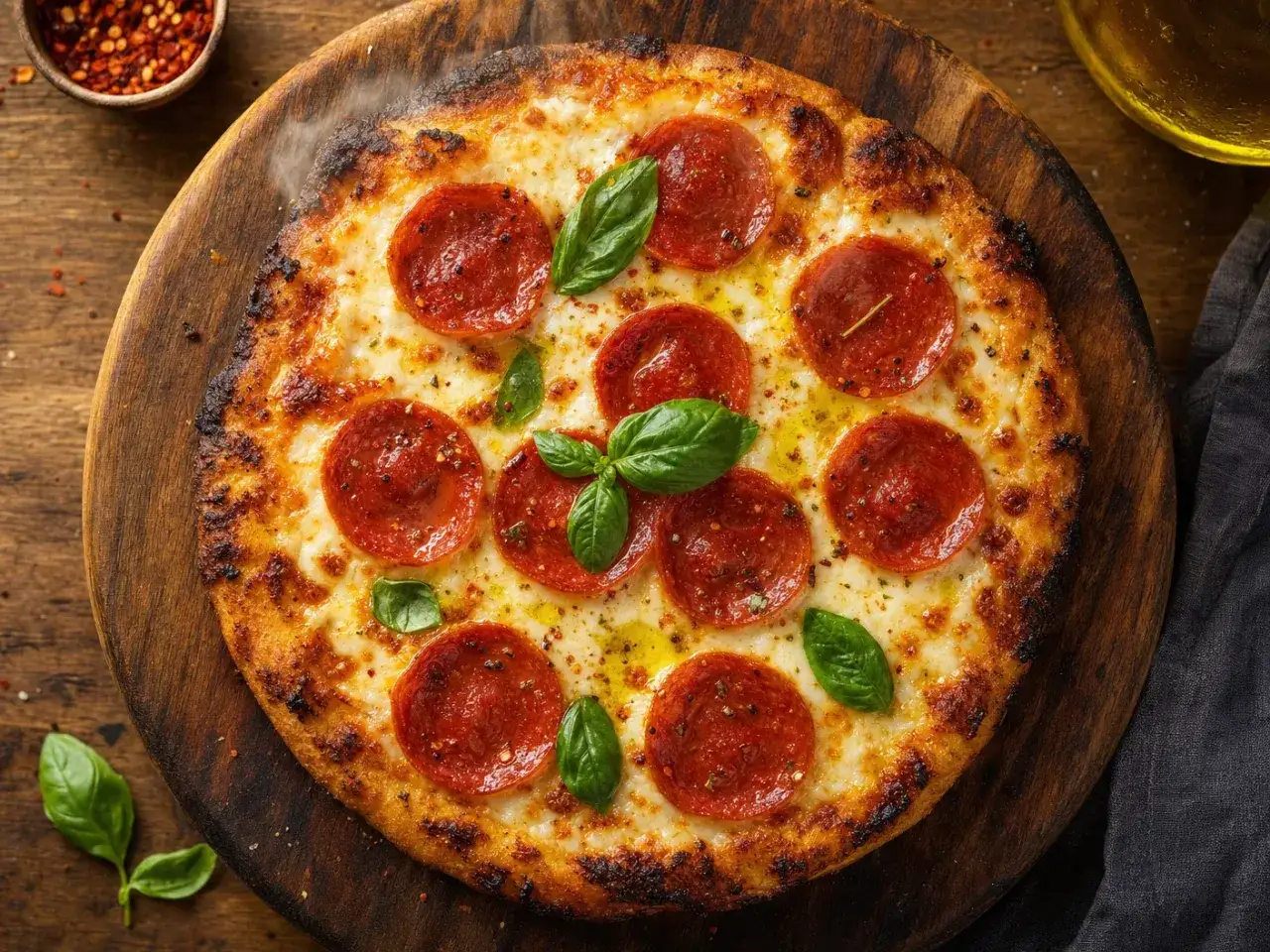 Pyszna pizza z pepperoni, idealnie wypieczona w air fryerze, z chrupiącym ciastem i ciągnącym serem.